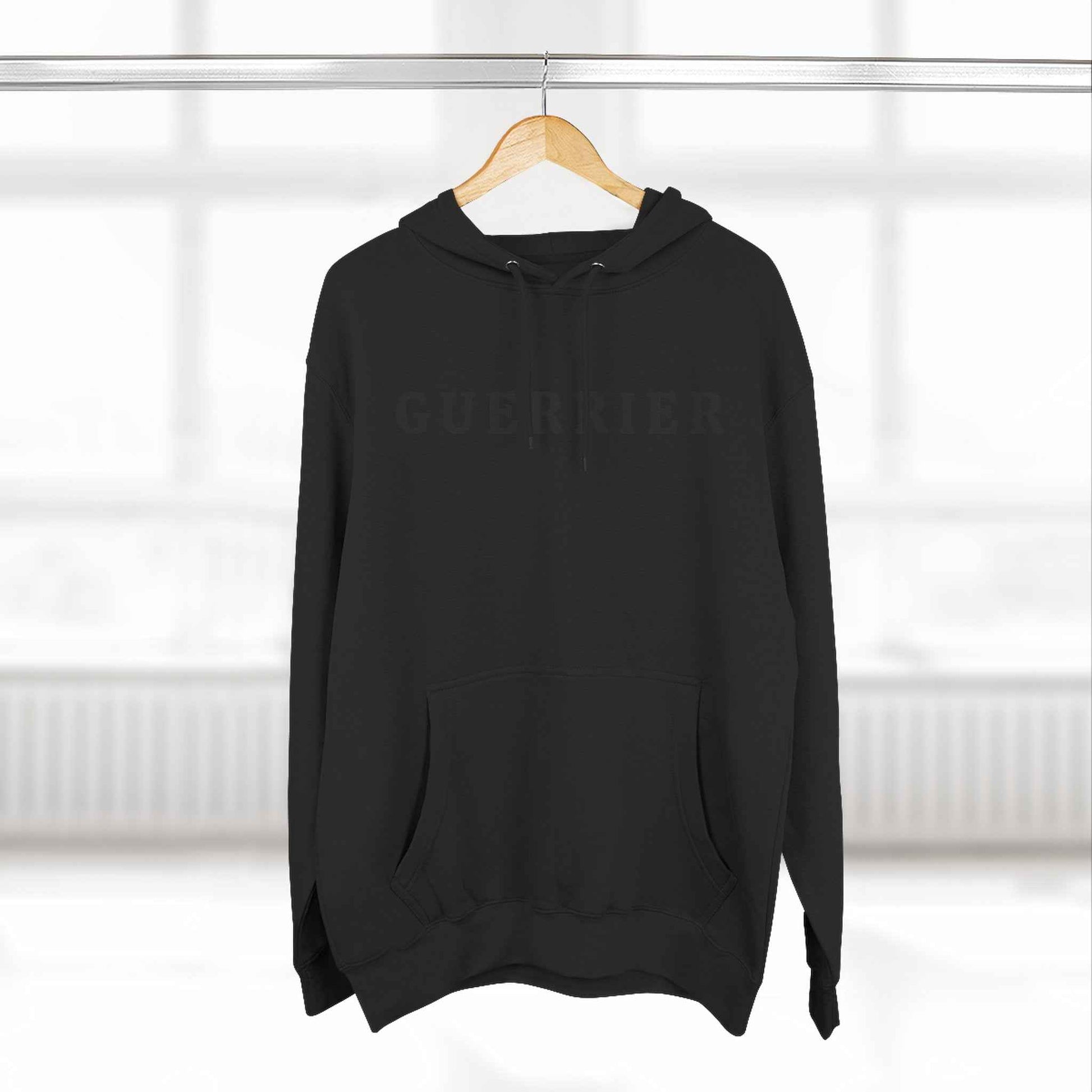 Guerrier Minimalist Hoodie — French 'Guerrier' Text Fleece Pullover