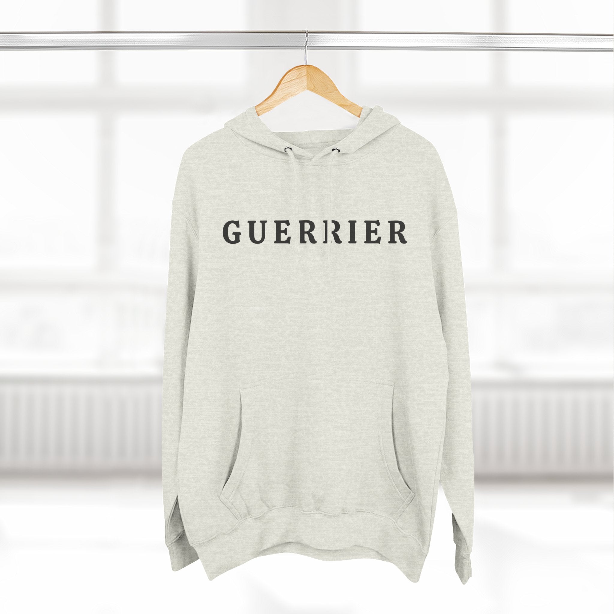 Guerrier Minimalist Hoodie — French 'Guerrier' Text Fleece Pullover