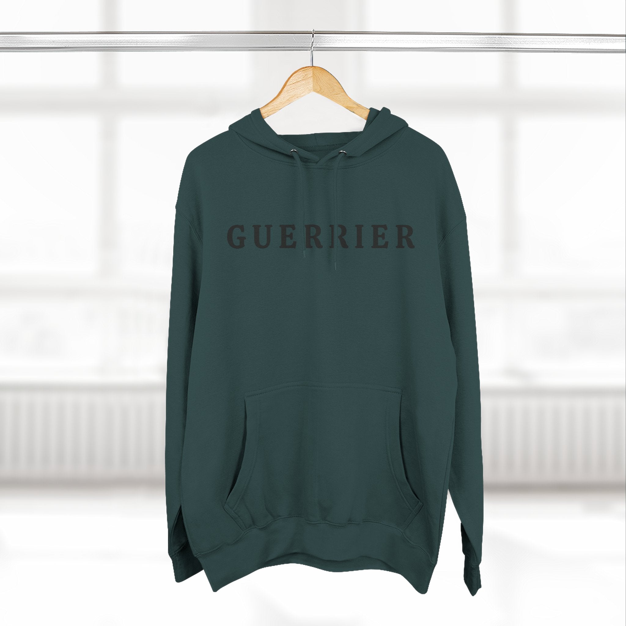 Guerrier Minimalist Hoodie — French 'Guerrier' Text Fleece Pullover