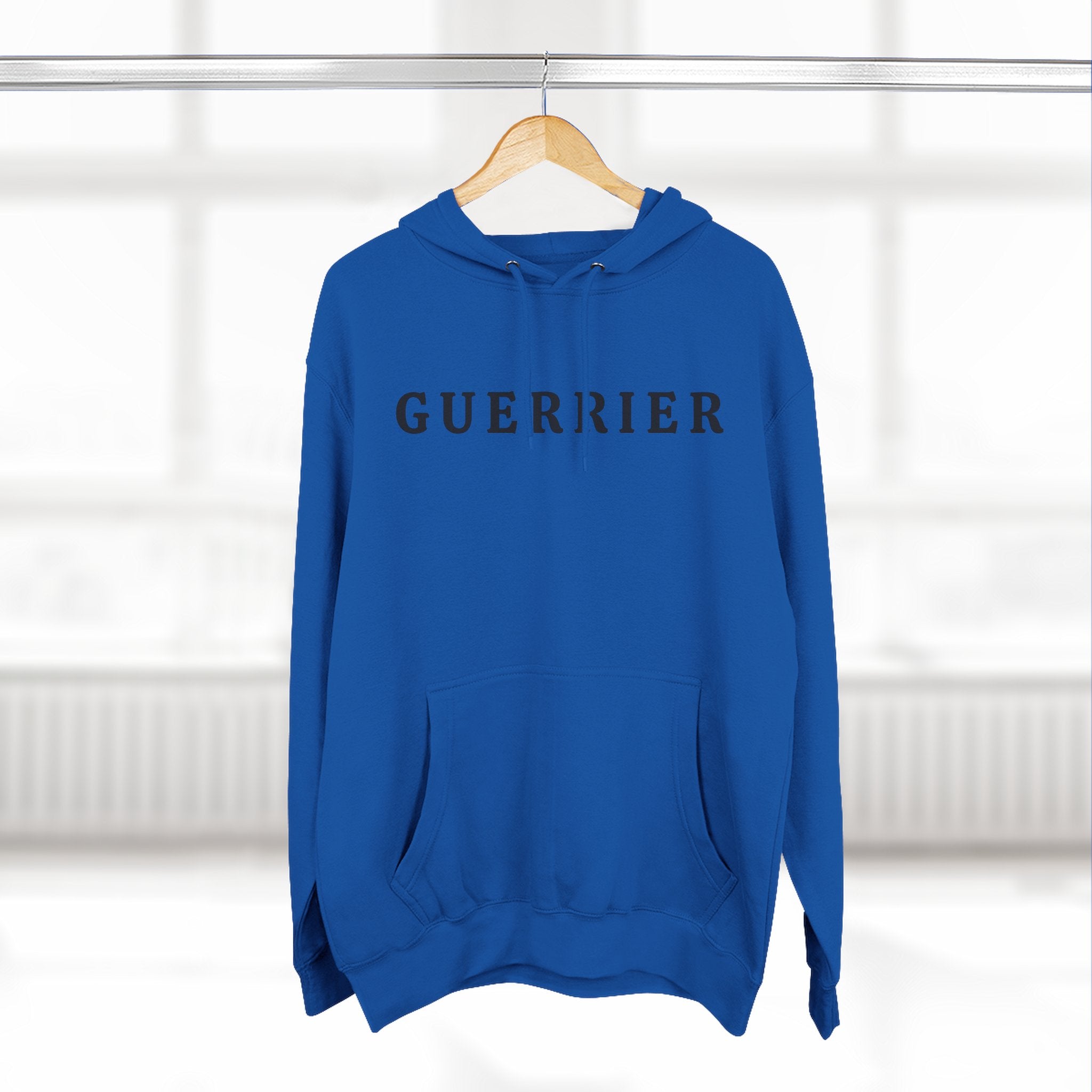 Guerrier Minimalist Hoodie — French 'Guerrier' Text Fleece Pullover