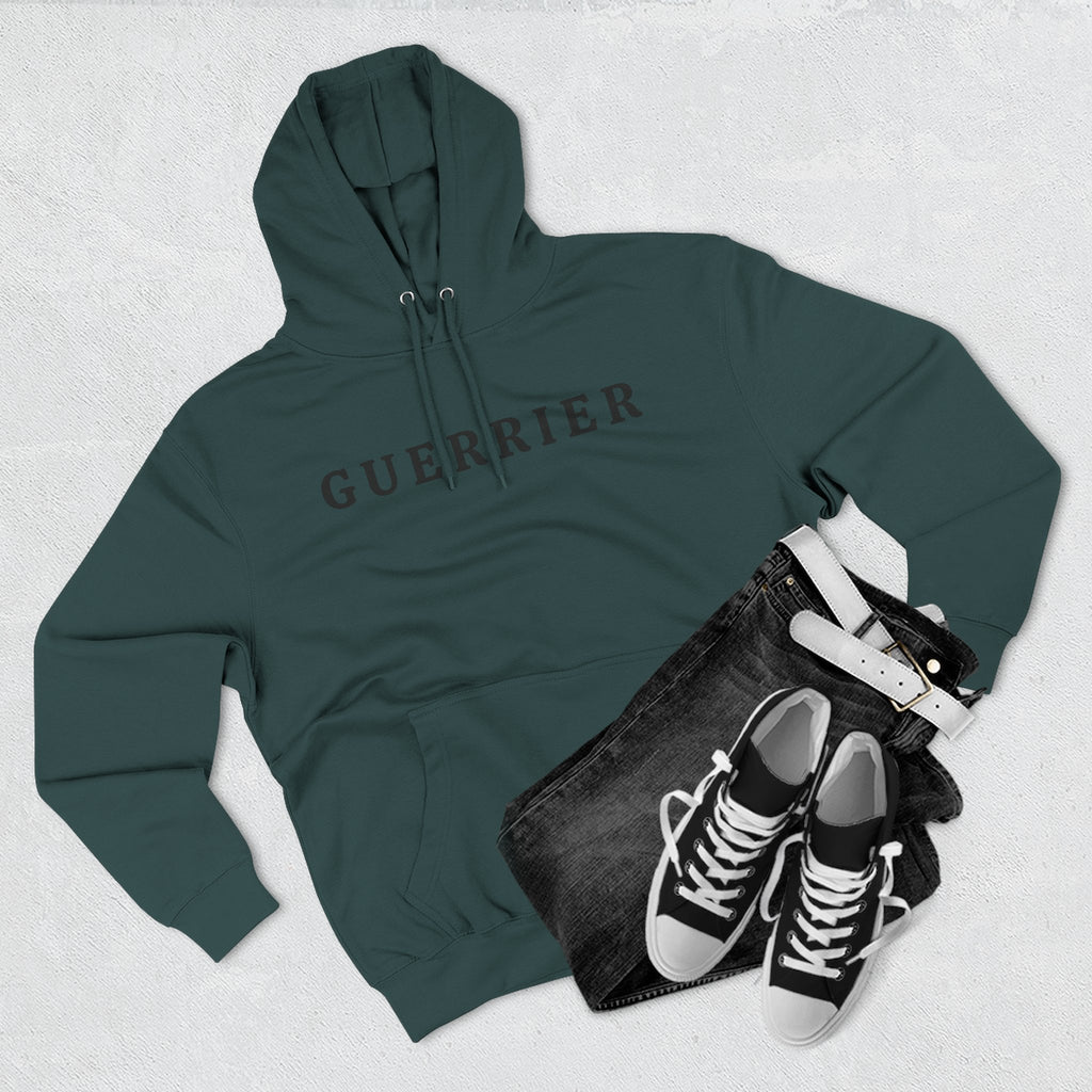 Guerrier Minimalist Hoodie — French 'Guerrier' Text Fleece Pullover