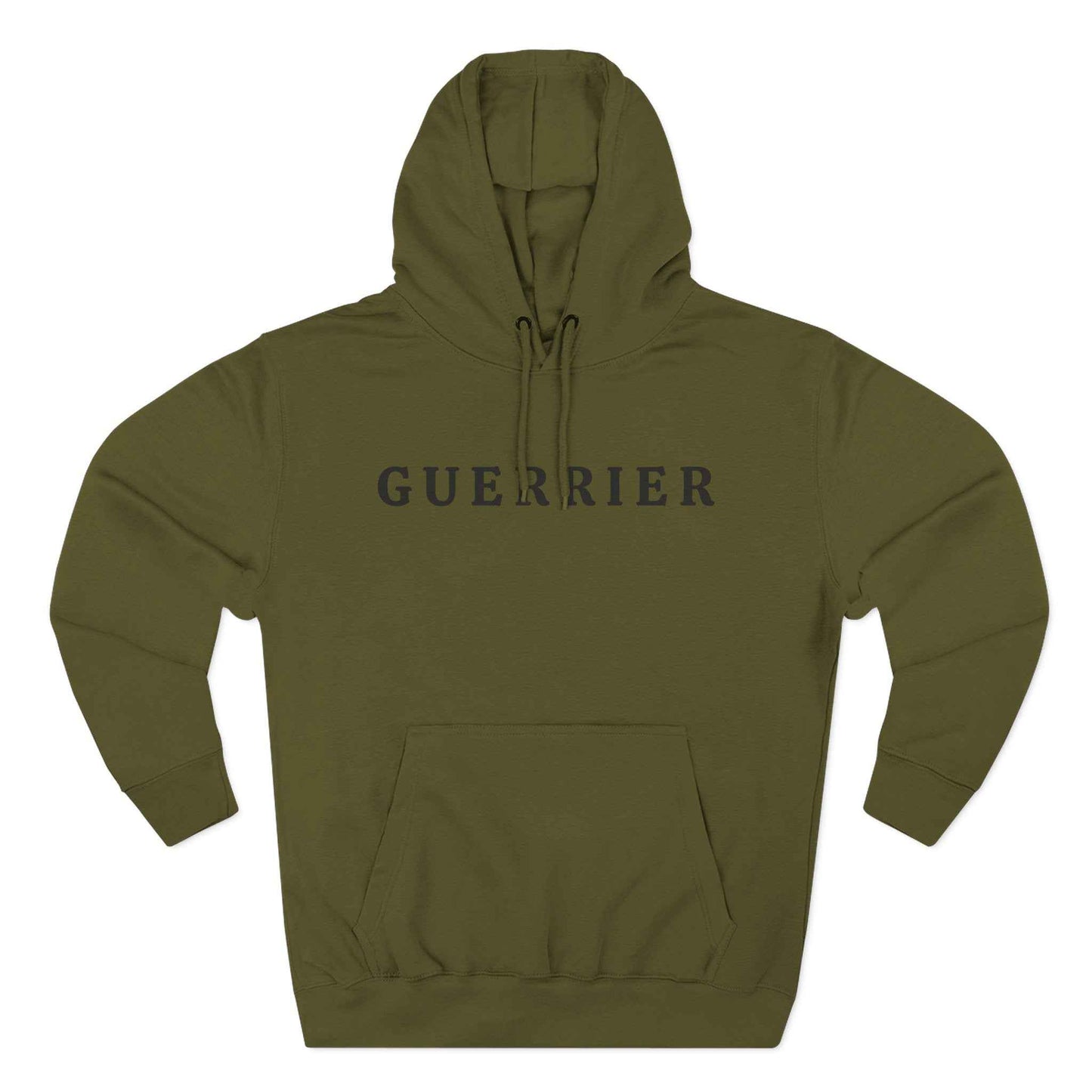 Guerrier Minimalist Hoodie — French 'Guerrier' Text Fleece Pullover