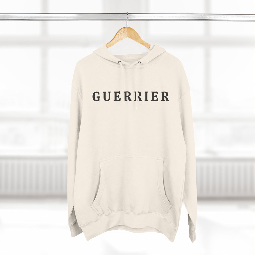 Guerrier Minimalist Hoodie — French 'Guerrier' Text Fleece Pullover
