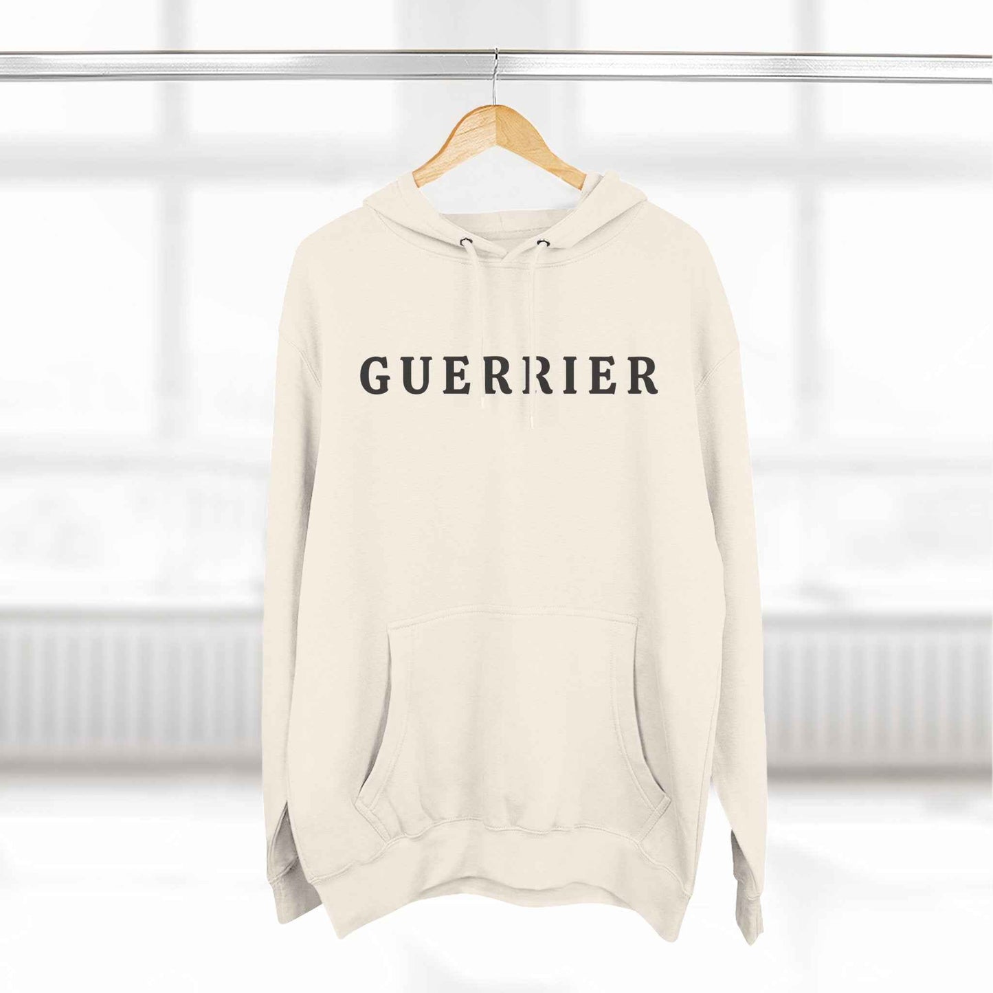 Guerrier Minimalist Hoodie — French 'Guerrier' Text Fleece Pullover