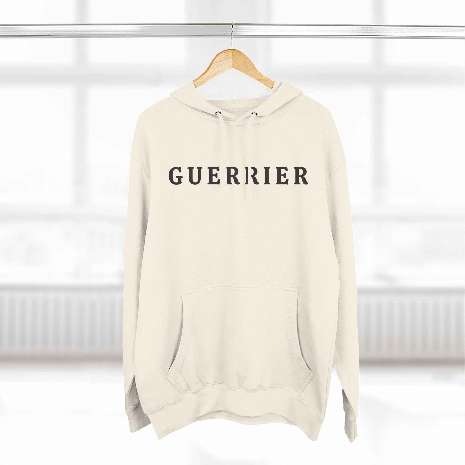 Guerrier Minimalist Hoodie — French 'Guerrier' Text Fleece Pullover