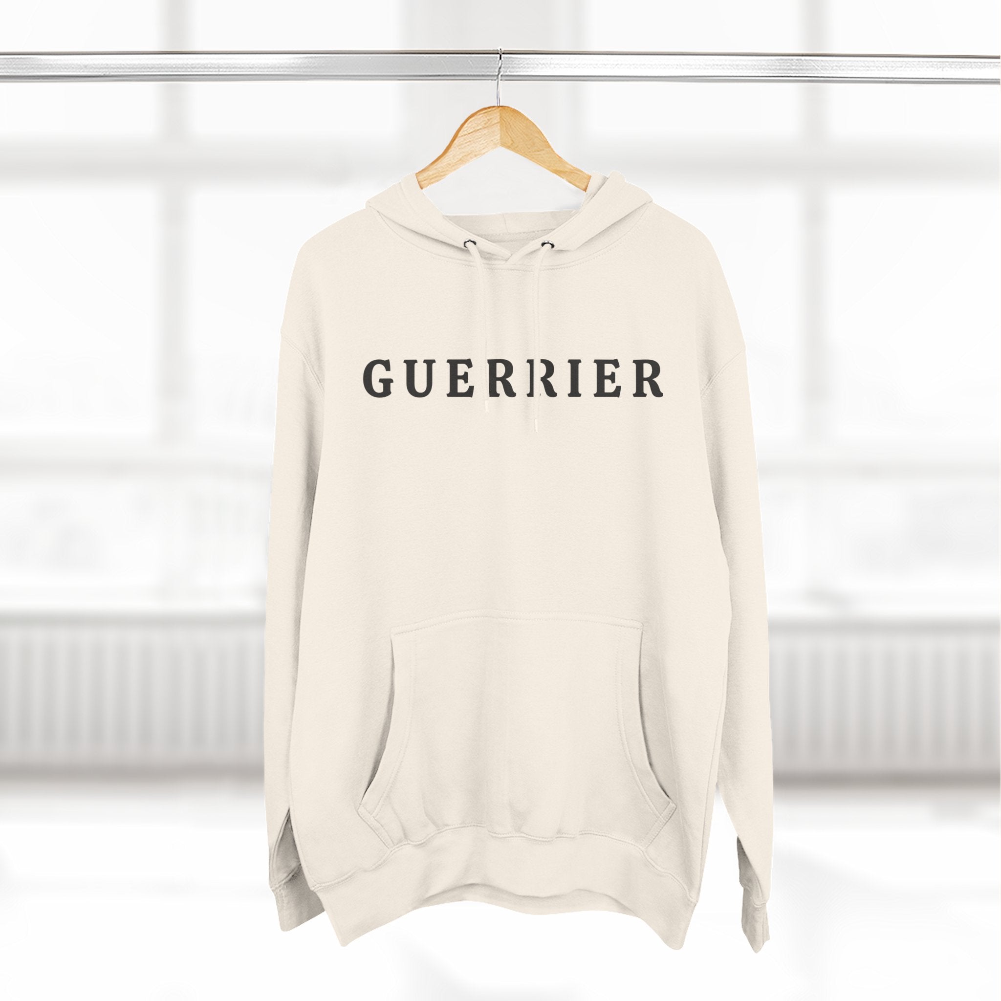 Guerrier Minimalist Hoodie — French 'Guerrier' Text Fleece Pullover