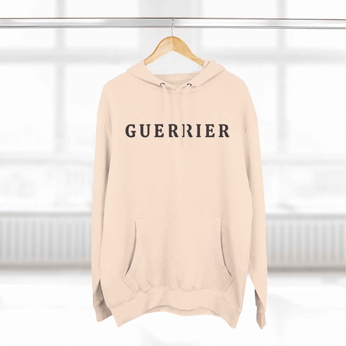 Guerrier Minimalist Hoodie — French 'Guerrier' Text Fleece Pullover