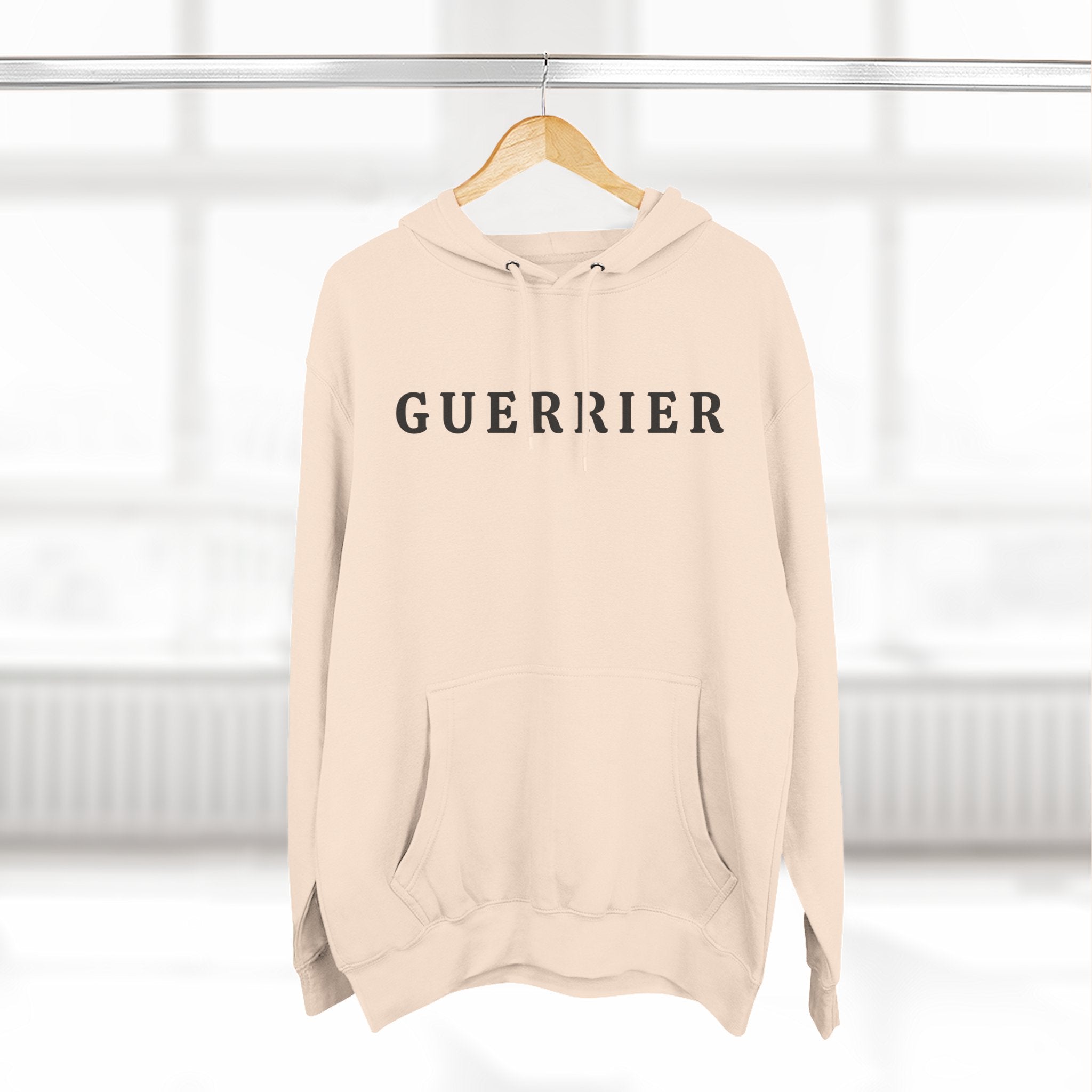 Guerrier Minimalist Hoodie — French 'Guerrier' Text Fleece Pullover