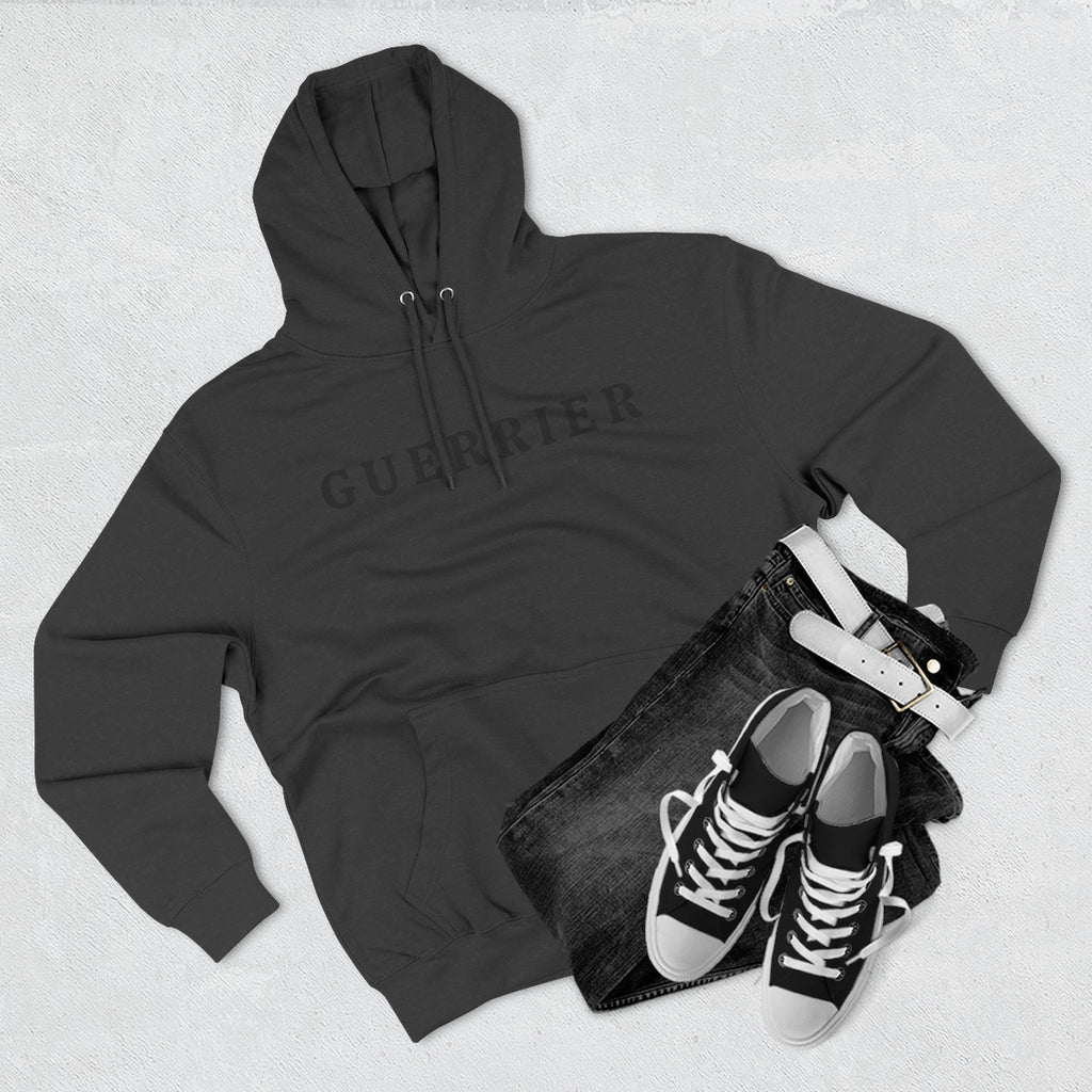 Guerrier Minimalist Hoodie — French 'Guerrier' Text Fleece Pullover