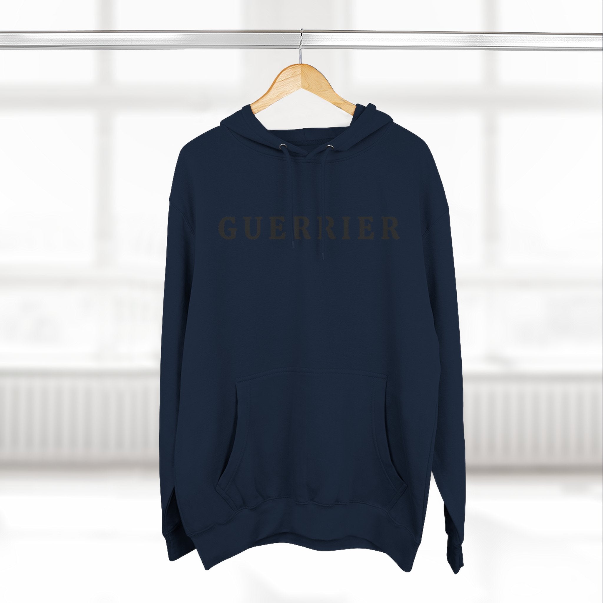 Guerrier Minimalist Hoodie — French 'Guerrier' Text Fleece Pullover