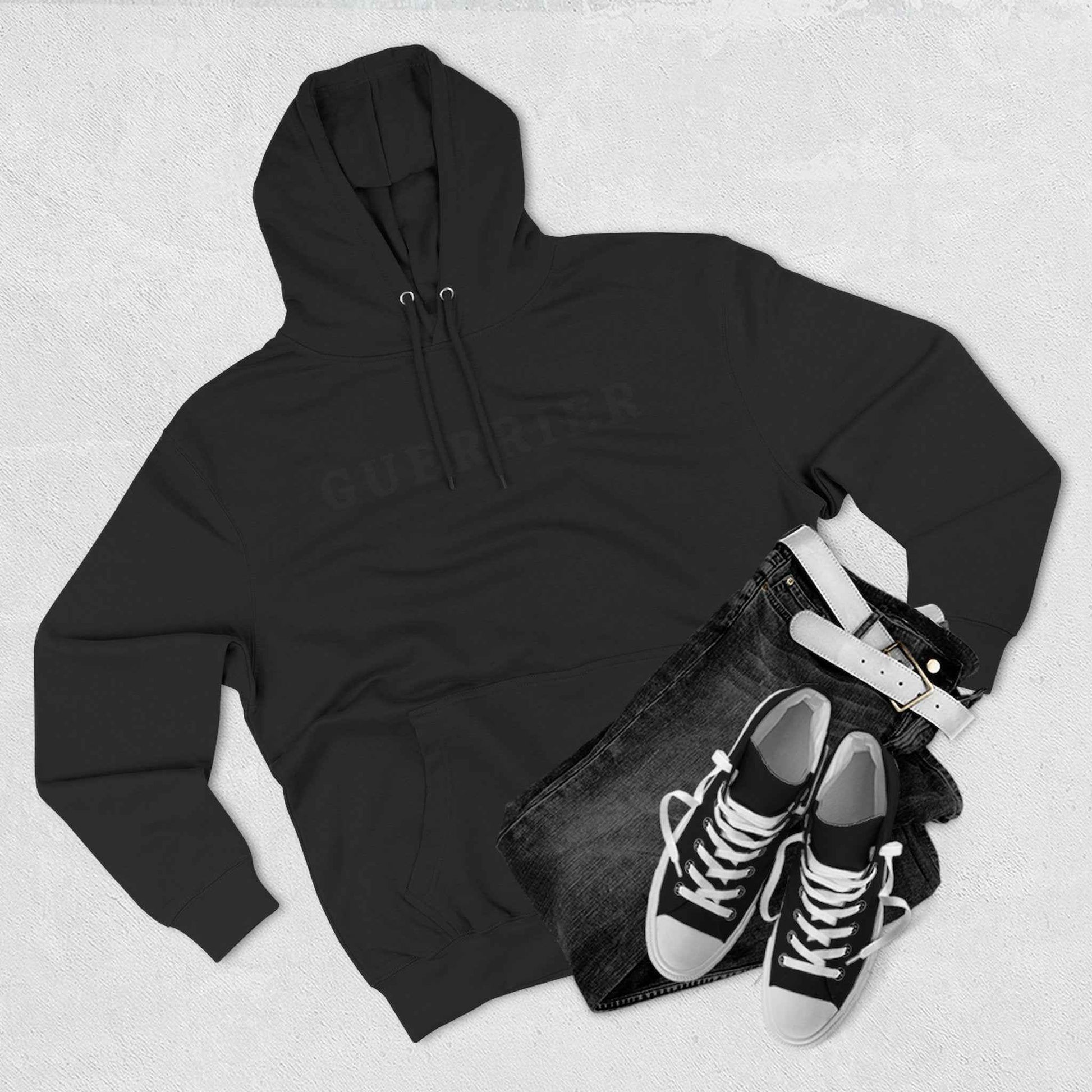 Guerrier Minimalist Hoodie — French 'Guerrier' Text Fleece Pullover