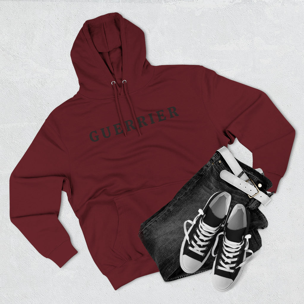 Guerrier Minimalist Hoodie — French 'Guerrier' Text Fleece Pullover