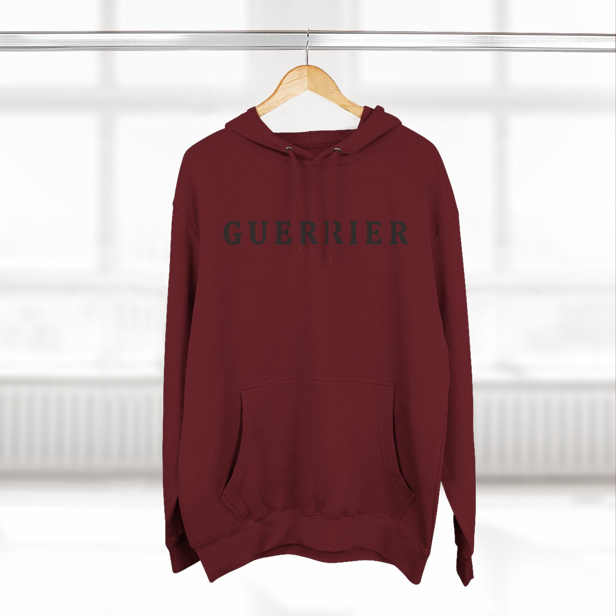 Guerrier Minimalist Hoodie — French 'Guerrier' Text Fleece Pullover
