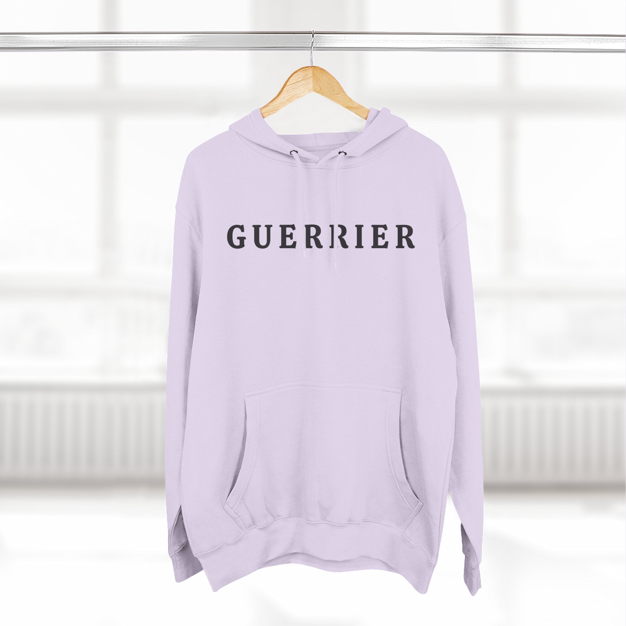 Guerrier Minimalist Hoodie — French 'Guerrier' Text Fleece Pullover