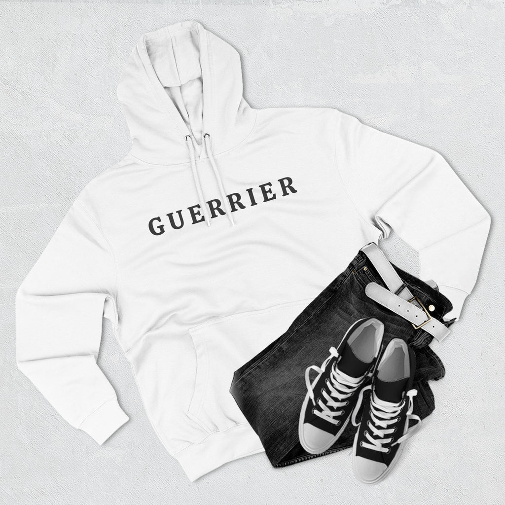 Guerrier Minimalist Hoodie — French 'Guerrier' Text Fleece Pullover