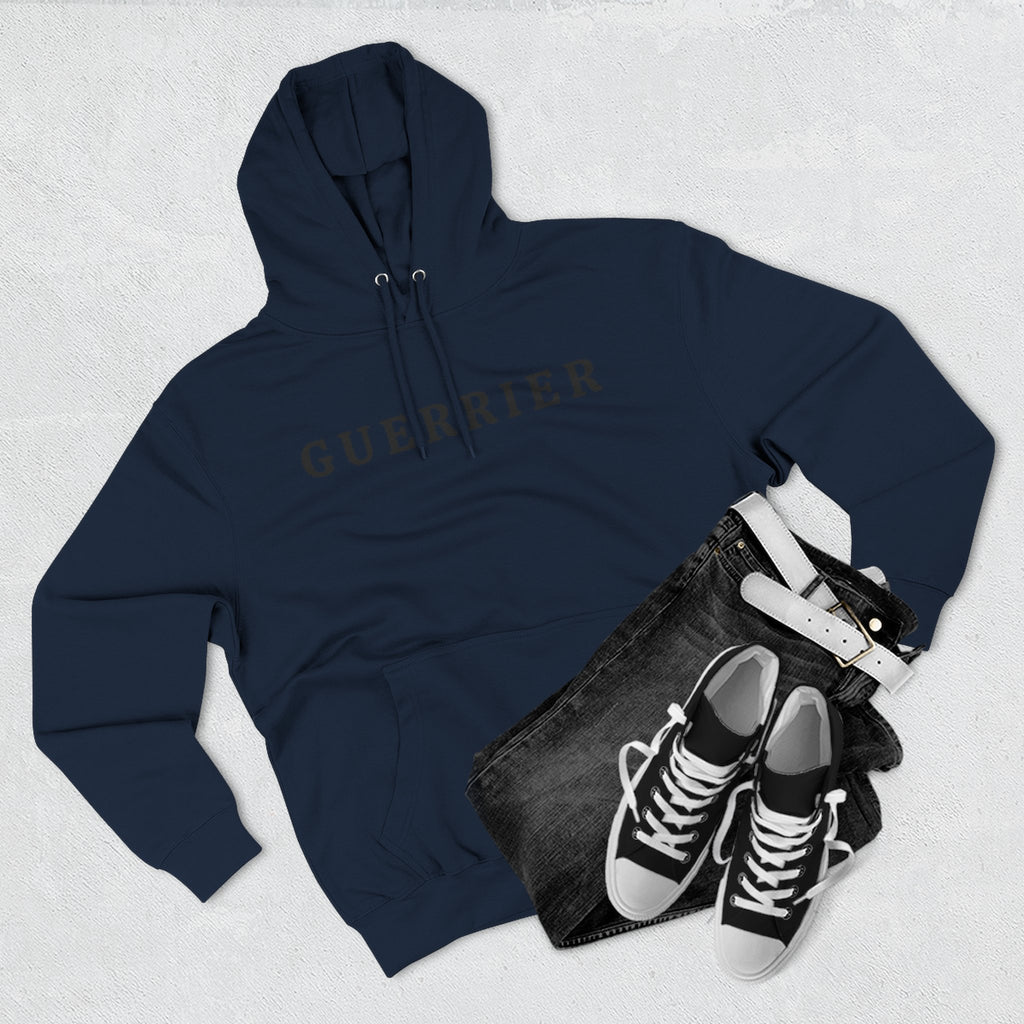 Guerrier Minimalist Hoodie — French 'Guerrier' Text Fleece Pullover