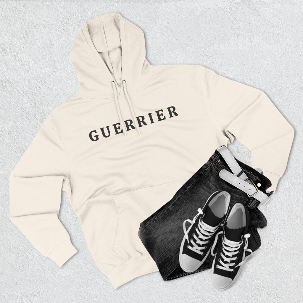 Guerrier Minimalist Hoodie — French 'Guerrier' Text Fleece Pullover
