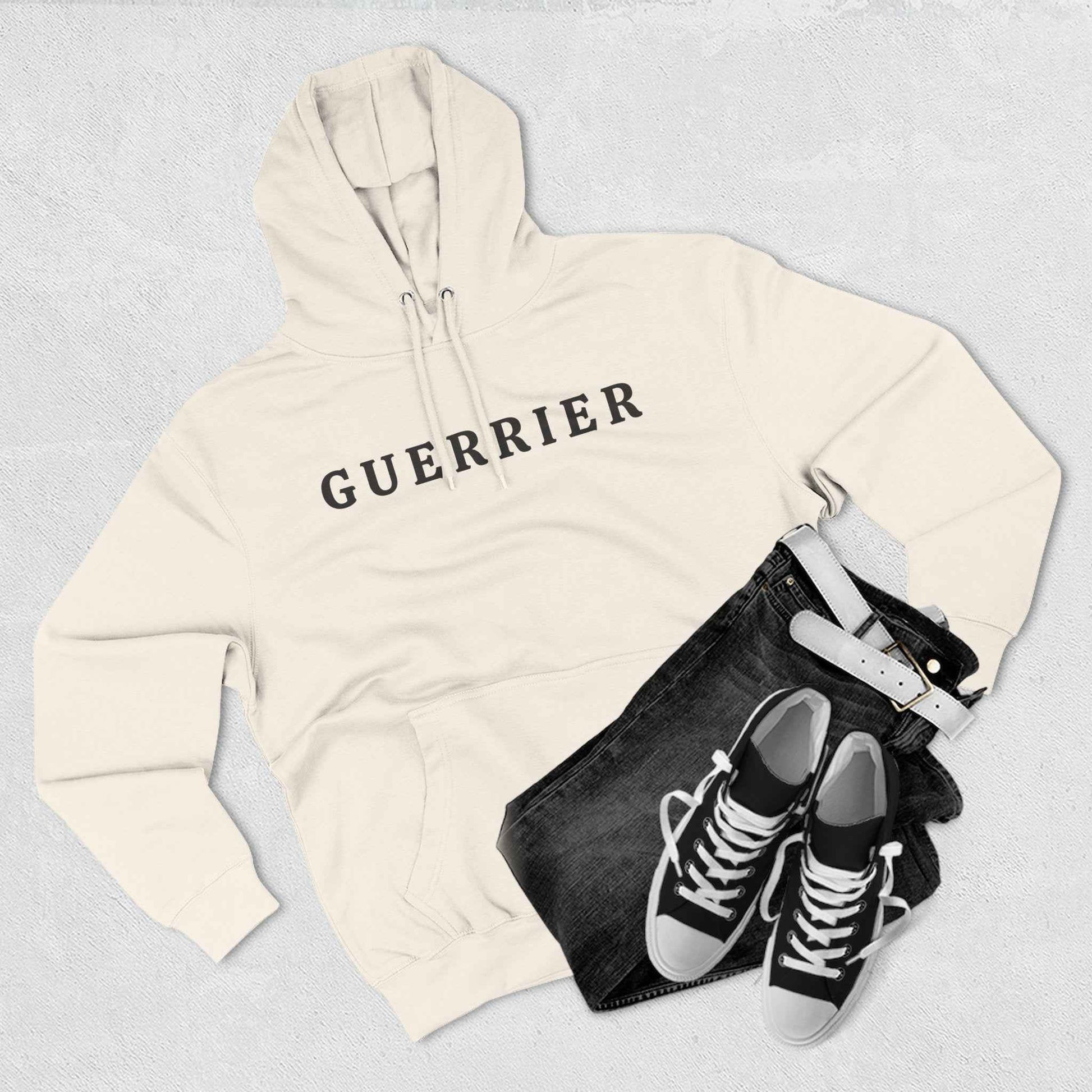 Guerrier Minimalist Hoodie — French 'Guerrier' Text Fleece Pullover