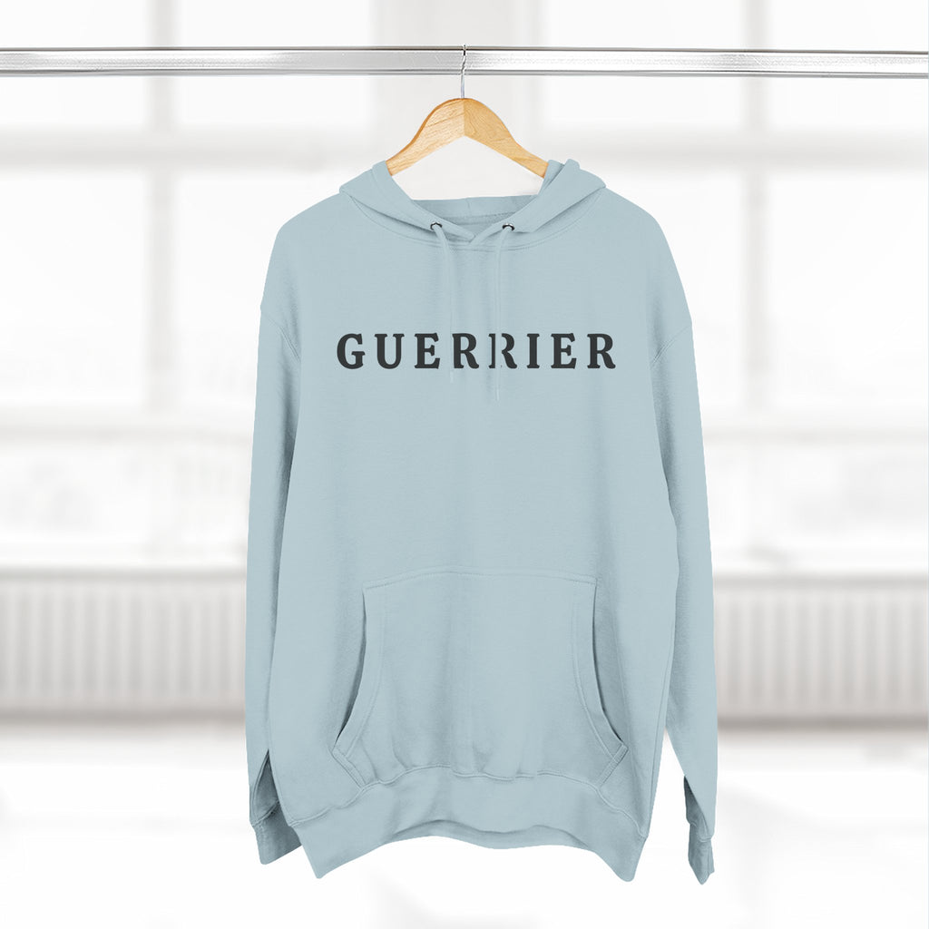 Guerrier Minimalist Hoodie — French 'Guerrier' Text Fleece Pullover