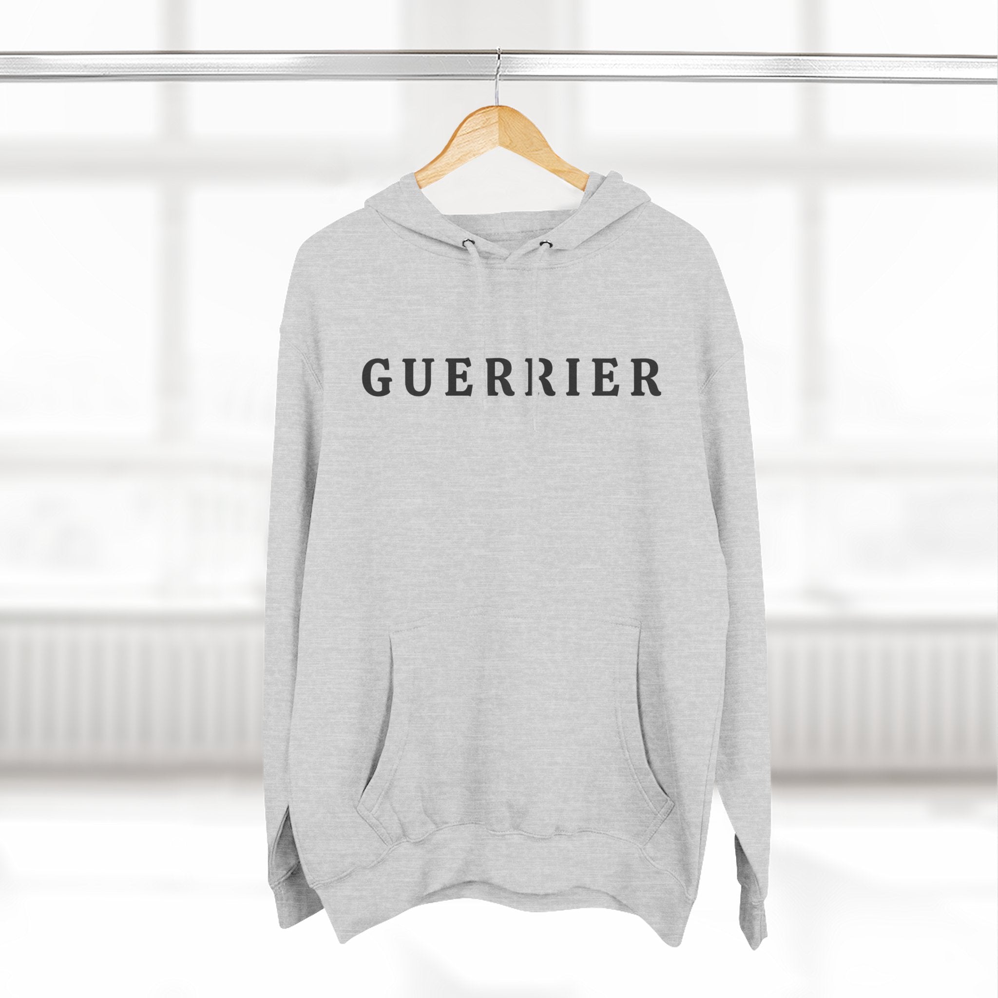 Guerrier Minimalist Hoodie — French 'Guerrier' Text Fleece Pullover