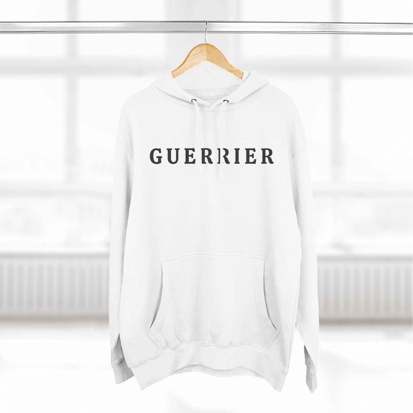 Guerrier Minimalist Hoodie — French 'Guerrier' Text Fleece Pullover