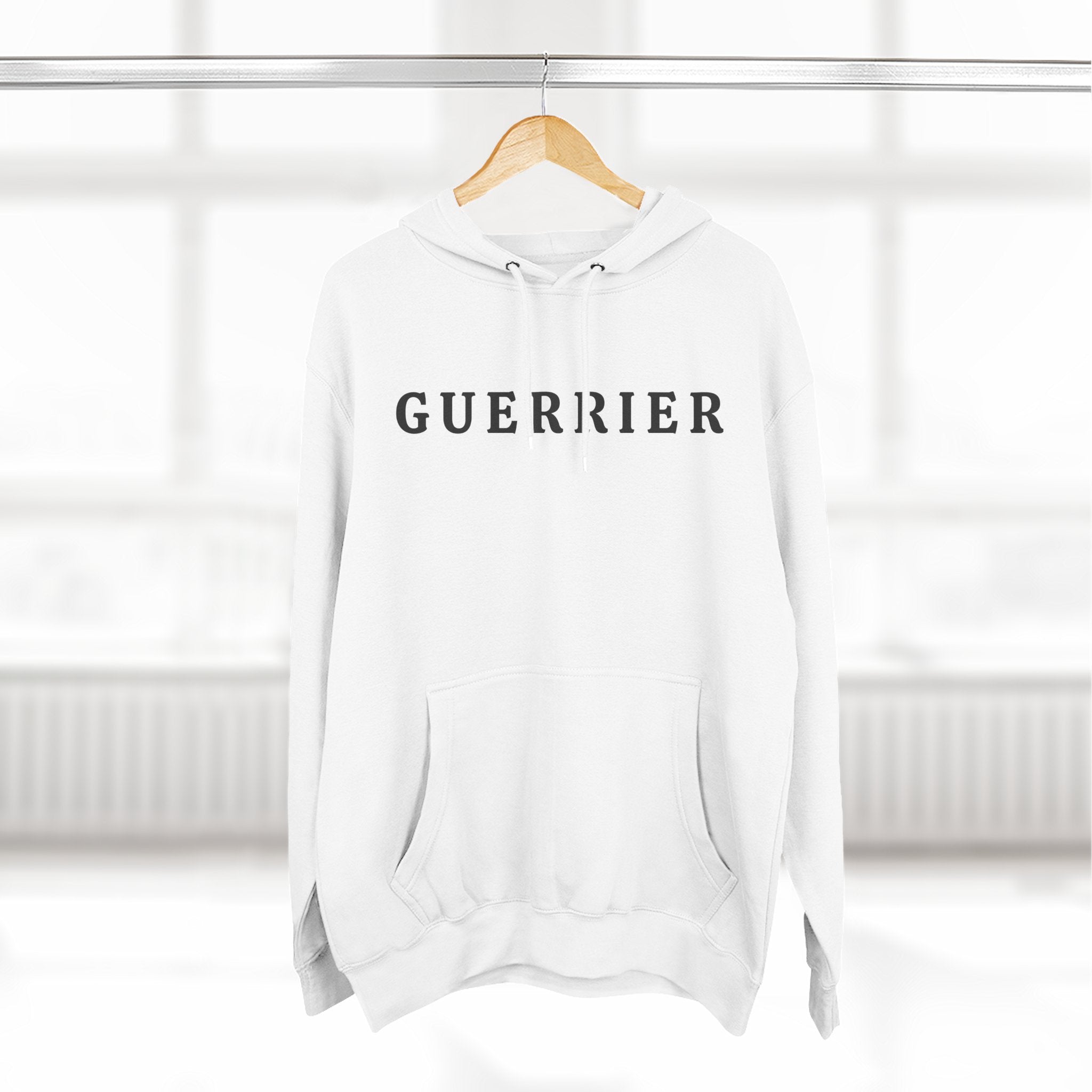 Guerrier Minimalist Hoodie — French 'Guerrier' Text Fleece Pullover