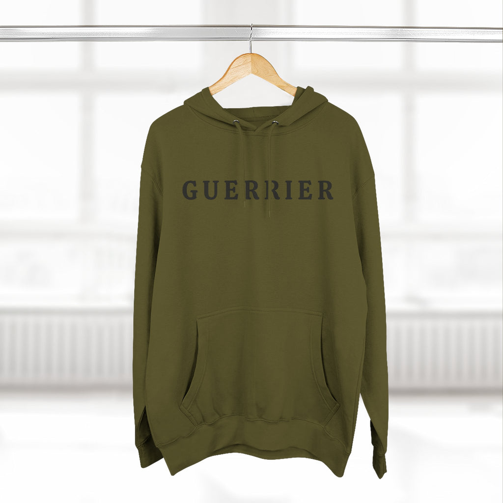 Guerrier Minimalist Hoodie — French 'Guerrier' Text Fleece Pullover